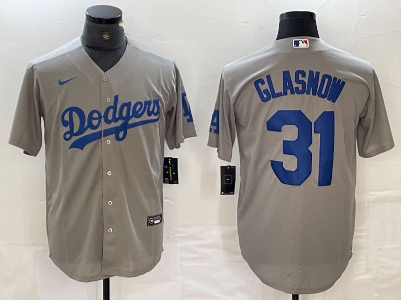 Men Los Angeles Dodgers 31 Glasnow Grey Nike Game MLB Jersey style 7